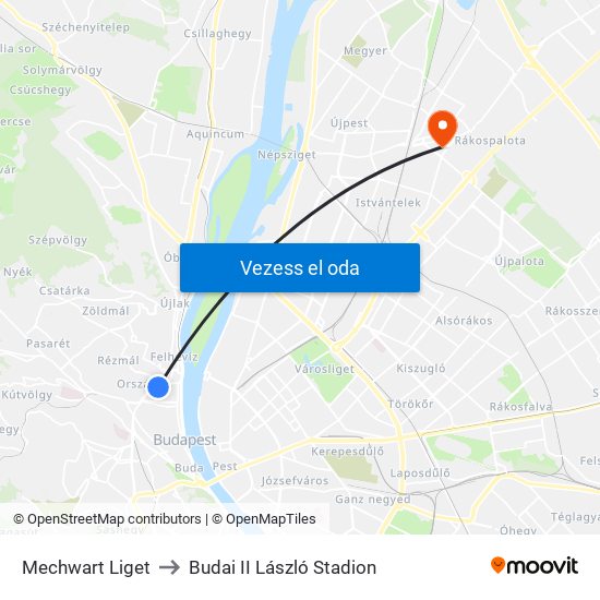 Mechwart Liget to Budai II László Stadion map