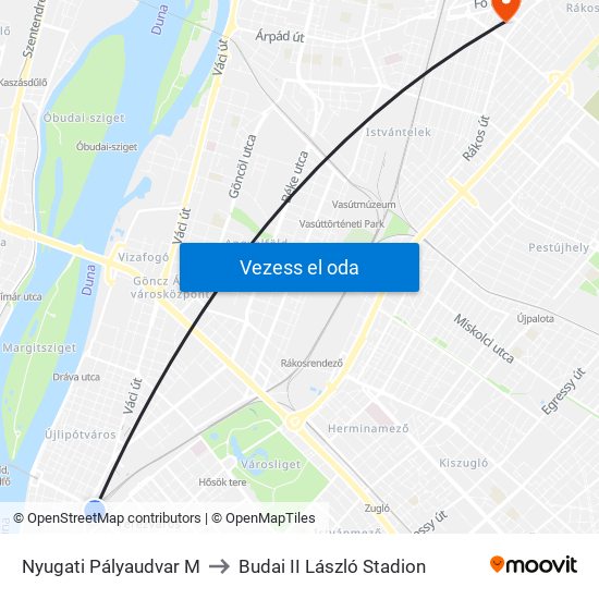 Nyugati Pályaudvar M to Budai II László Stadion map