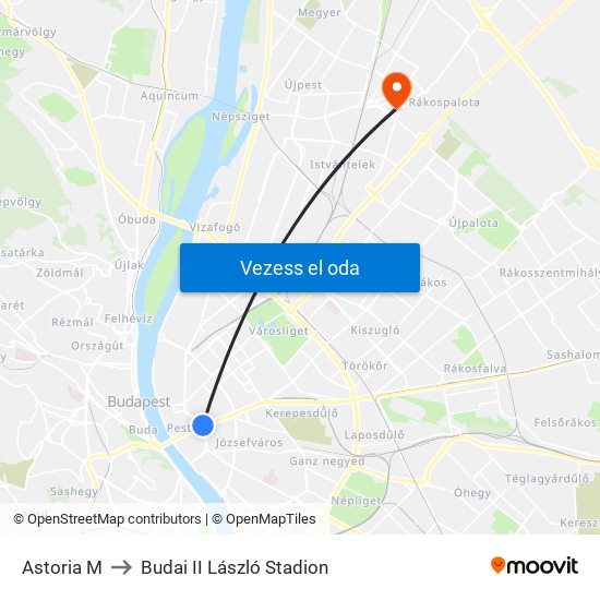 Astoria M to Budai II László Stadion map