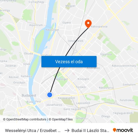 Wesselényi Utca / Erzsébet Körút to Budai II László Stadion map