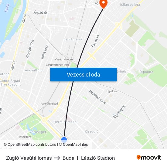 Zugló Vasútállomás to Budai II László Stadion map