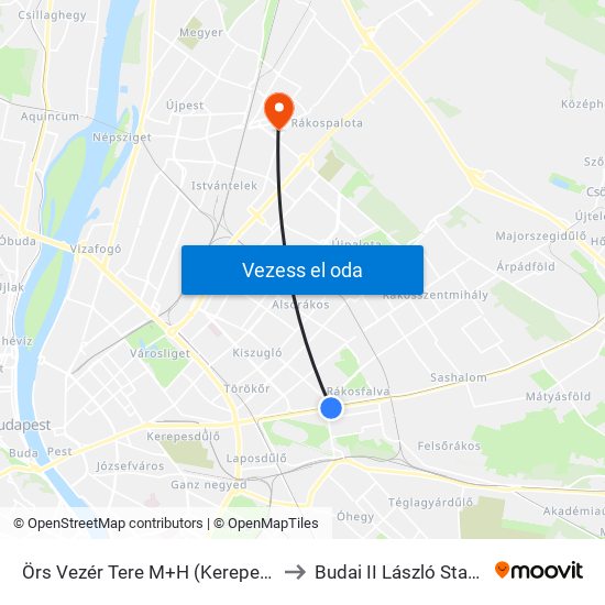 Örs Vezér Tere M+H (Kerepesi Út) to Budai II László Stadion map