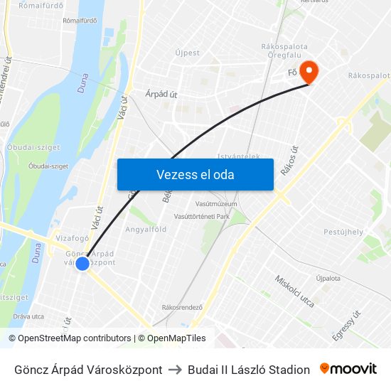 Göncz Árpád Városközpont to Budai II László Stadion map