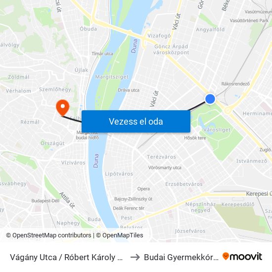 Vágány Utca / Róbert Károly Körút to Budai Gyermekkórház map
