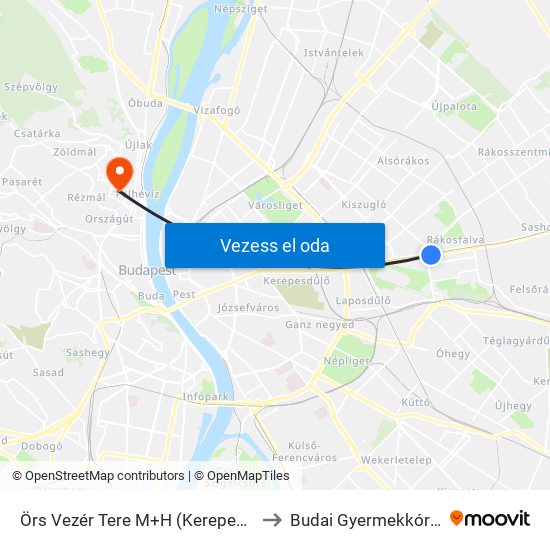 Örs Vezér Tere M+H (Kerepesi Út) to Budai Gyermekkórház map