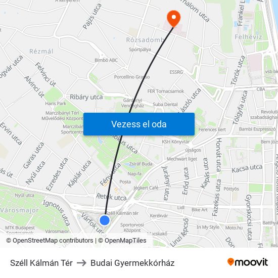 Széll Kálmán Tér to Budai Gyermekkórház map