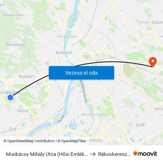 Munkácsy Mihály Utca (Hősi Emlékmű) to Rákoskeresztúr map