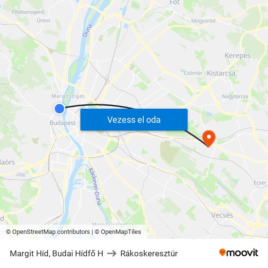 Margit Híd, Budai Hídfő H to Rákoskeresztúr map