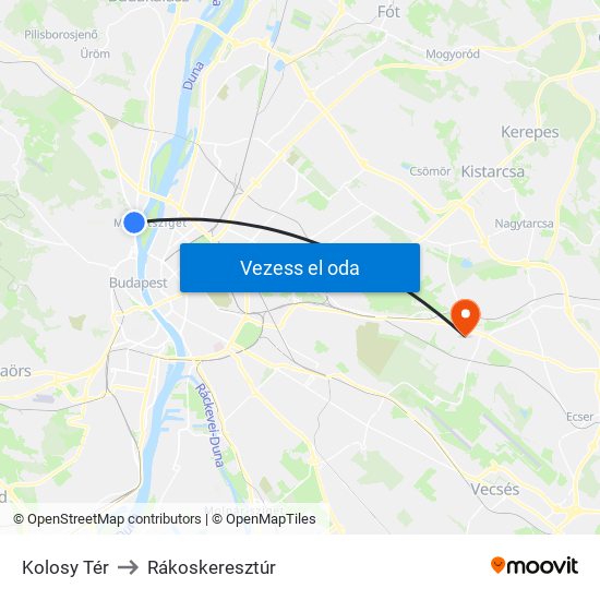 Kolosy Tér to Rákoskeresztúr map