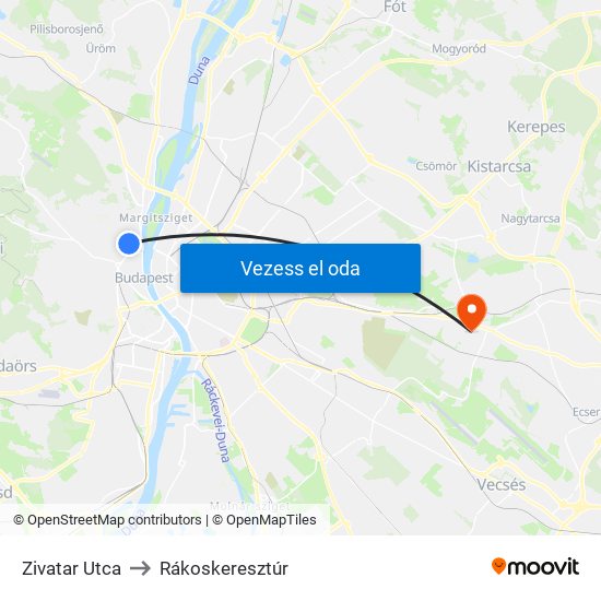 Zivatar Utca to Rákoskeresztúr map