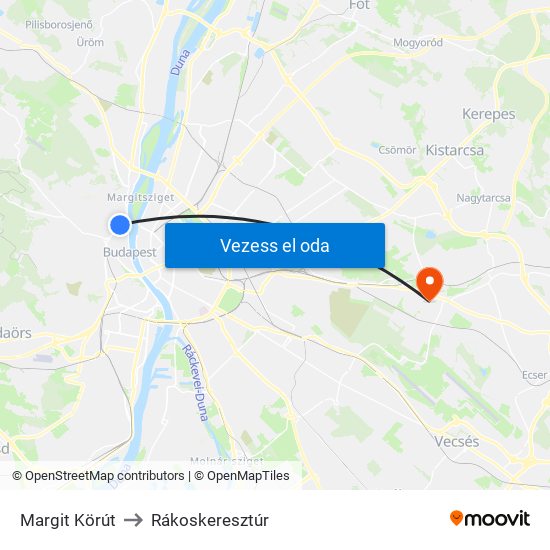 Margit Körút to Rákoskeresztúr map