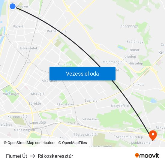 Fiumei Út to Rákoskeresztúr map