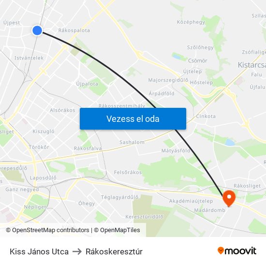 Kiss János Utca to Rákoskeresztúr map