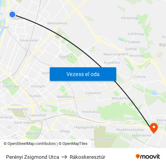 Perényi Zsigmond Utca to Rákoskeresztúr map