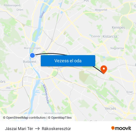 Jászai Mari Tér to Rákoskeresztúr map