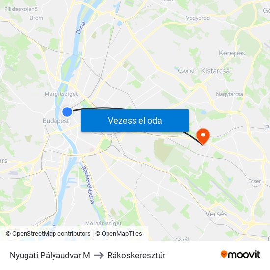 Nyugati Pályaudvar M to Rákoskeresztúr map