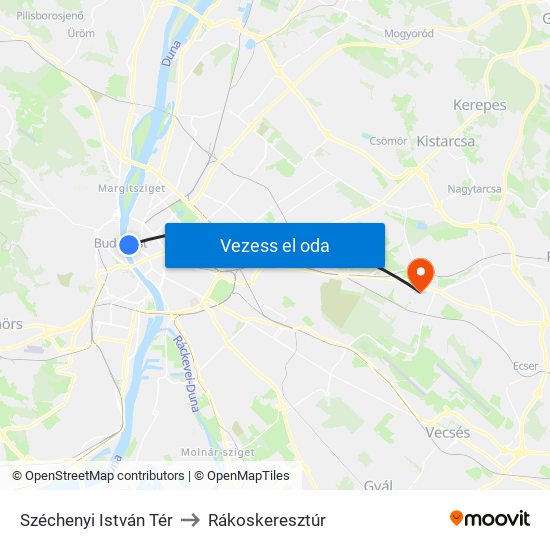 Széchenyi István Tér to Rákoskeresztúr map