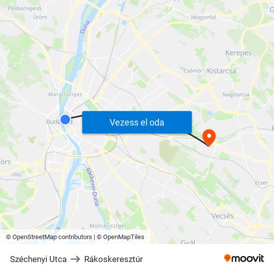 Széchenyi Utca to Rákoskeresztúr map