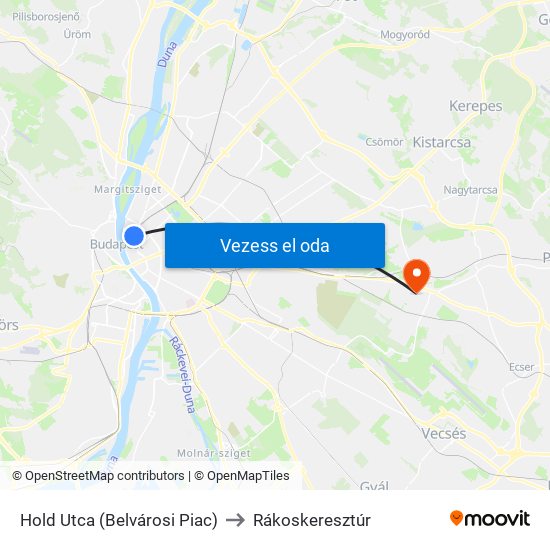 Hold Utca (Belvárosi Piac) to Rákoskeresztúr map