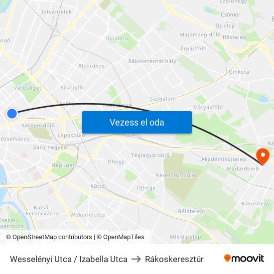 Wesselényi Utca / Izabella Utca to Rákoskeresztúr map