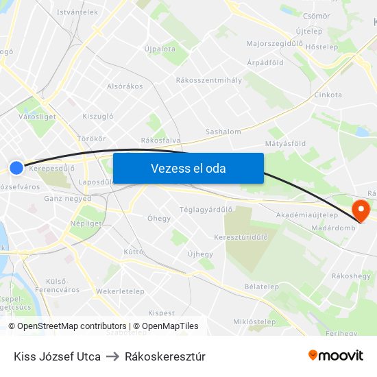 Kiss József Utca to Rákoskeresztúr map