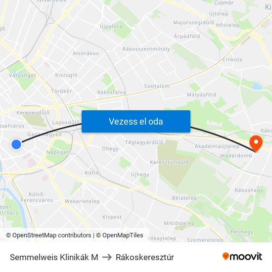 Semmelweis Klinikák M to Rákoskeresztúr map