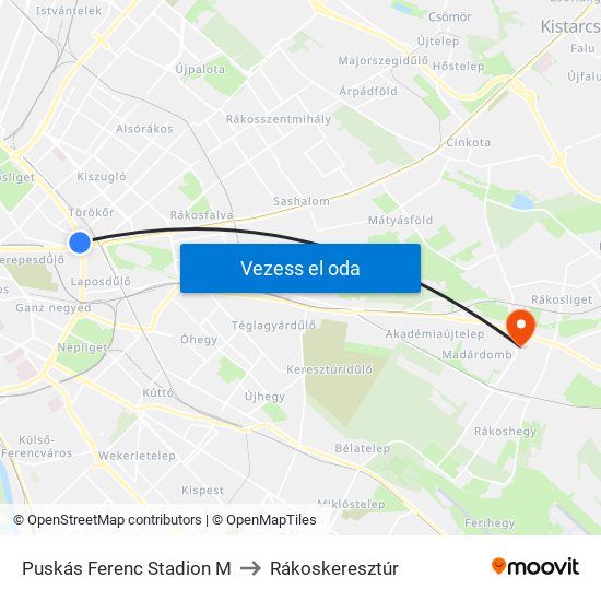 Puskás Ferenc Stadion M to Rákoskeresztúr map