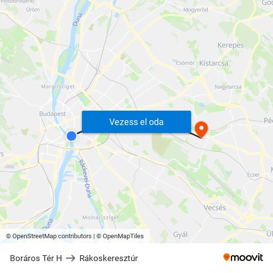 Boráros Tér H to Rákoskeresztúr map