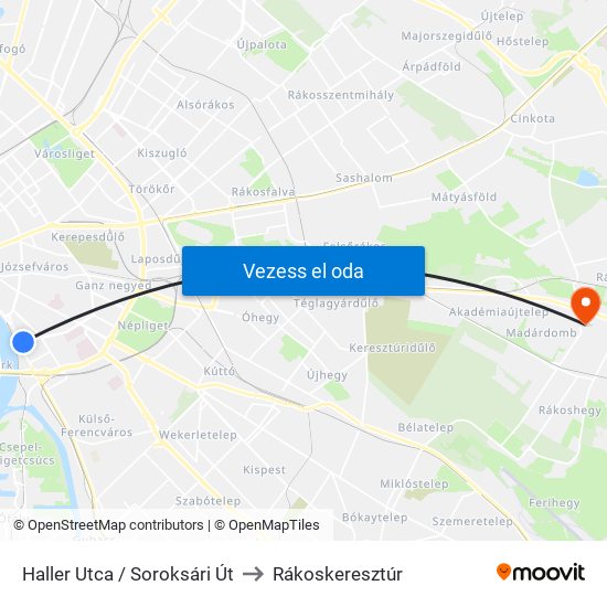 Haller Utca / Soroksári Út to Rákoskeresztúr map