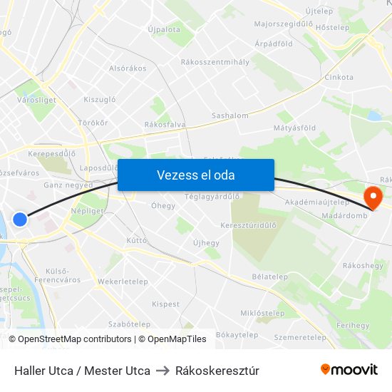 Haller Utca / Mester Utca to Rákoskeresztúr map