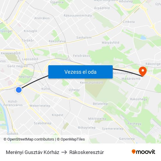 Merényi Gusztáv Kórház to Rákoskeresztúr map