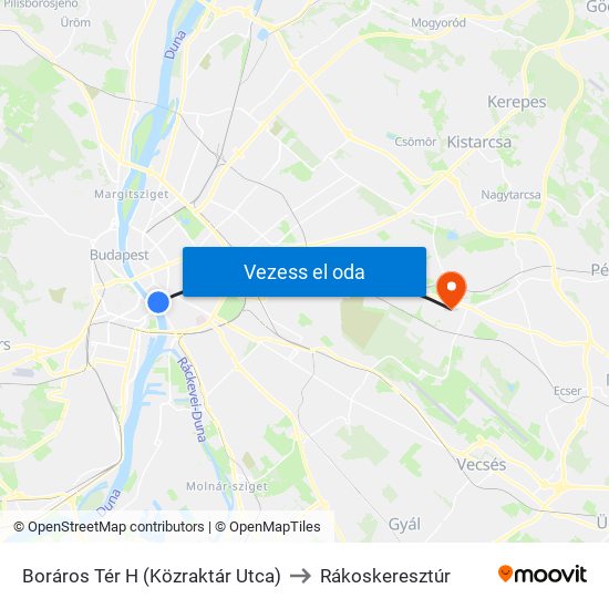 Boráros Tér H (Közraktár Utca) to Rákoskeresztúr map