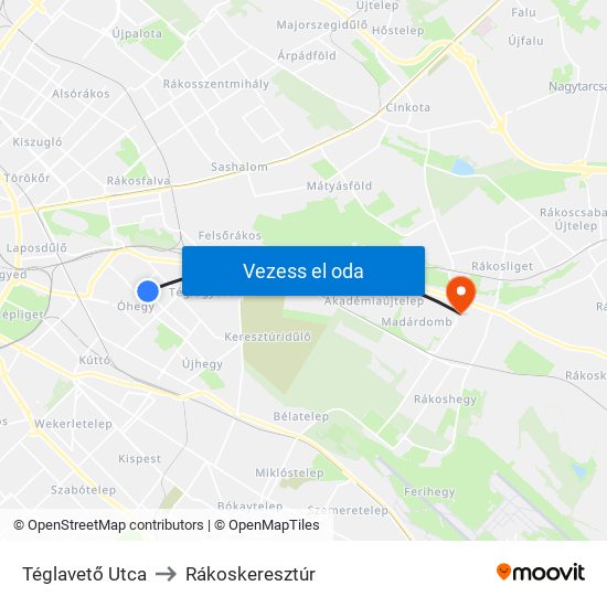Téglavető Utca to Rákoskeresztúr map