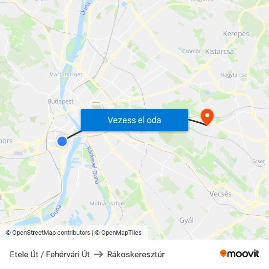 Etele Út / Fehérvári Út to Rákoskeresztúr map