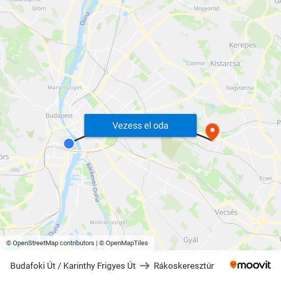 Budafoki Út / Karinthy Frigyes Út to Rákoskeresztúr map