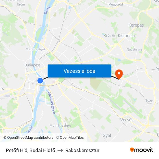 Petőfi Híd, Budai Hídfő to Rákoskeresztúr map