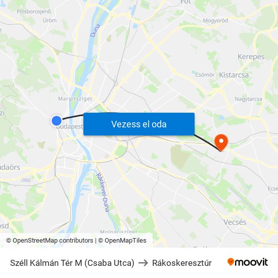 Széll Kálmán Tér M (Csaba Utca) to Rákoskeresztúr map