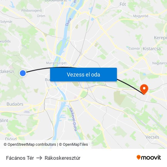 Fácános Tér to Rákoskeresztúr map