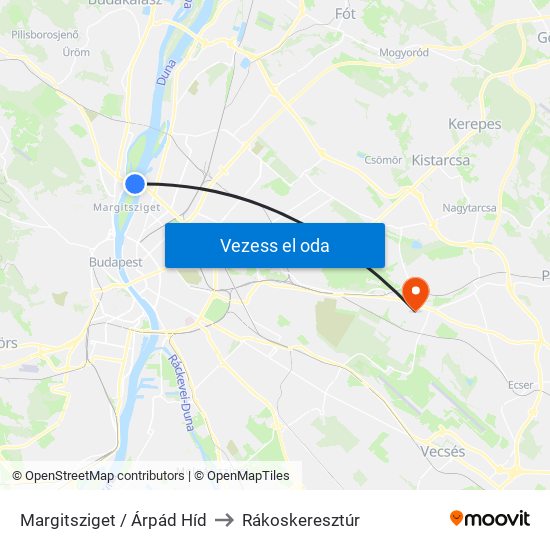 Margitsziget / Árpád Híd to Rákoskeresztúr map