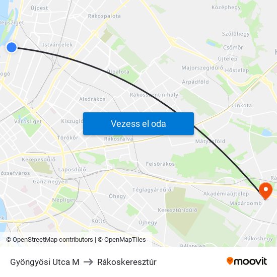 Gyöngyösi Utca M to Rákoskeresztúr map