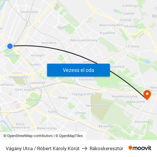 Vágány Utca / Róbert Károly Körút to Rákoskeresztúr map