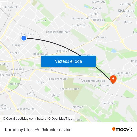 Komócsy Utca to Rákoskeresztúr map