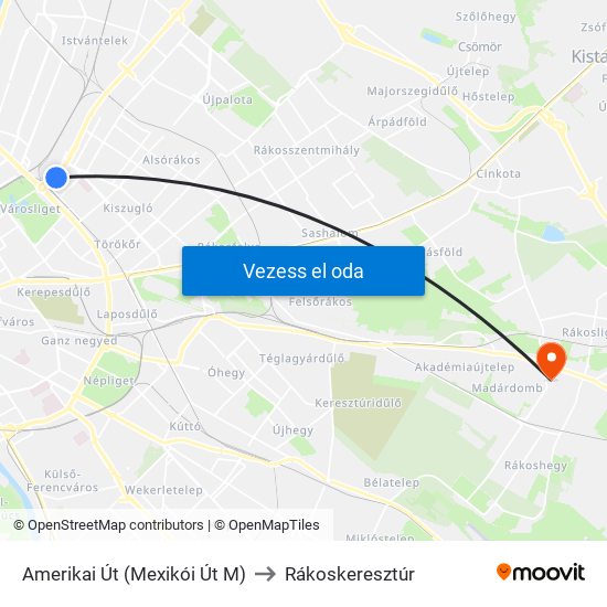 Amerikai Út (Mexikói Út M) to Rákoskeresztúr map
