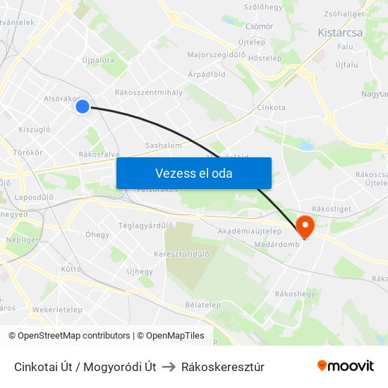 Cinkotai Út / Mogyoródi Út to Rákoskeresztúr map