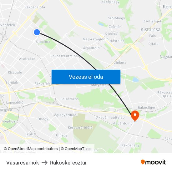 Vásárcsarnok to Rákoskeresztúr map