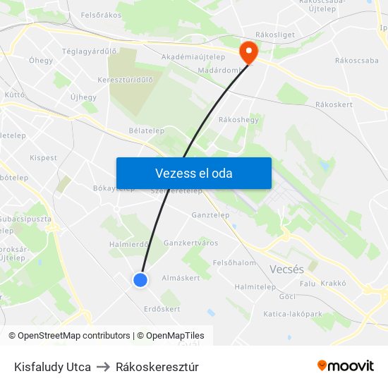 Kisfaludy Utca to Rákoskeresztúr map