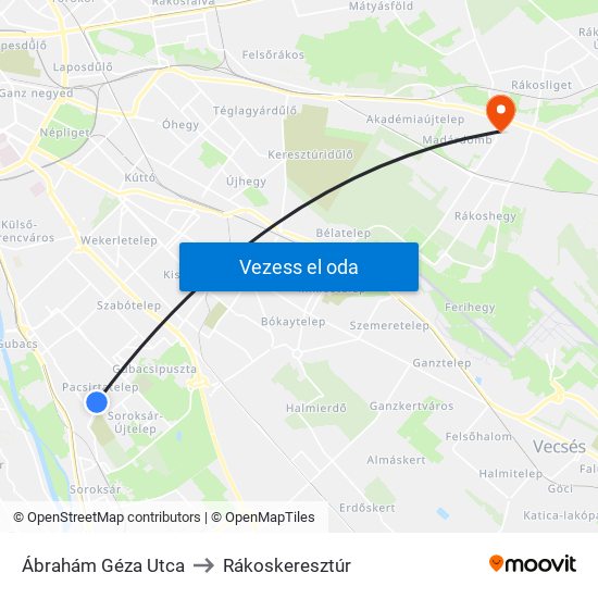 Ábrahám Géza Utca to Rákoskeresztúr map