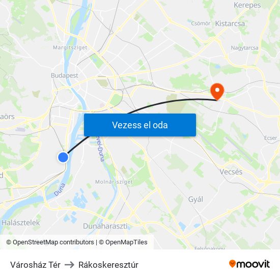 Városház Tér to Rákoskeresztúr map