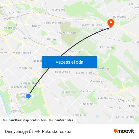 Dinnyehegyi Út to Rákoskeresztúr map