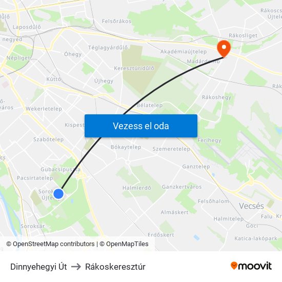 Dinnyehegyi Út to Rákoskeresztúr map